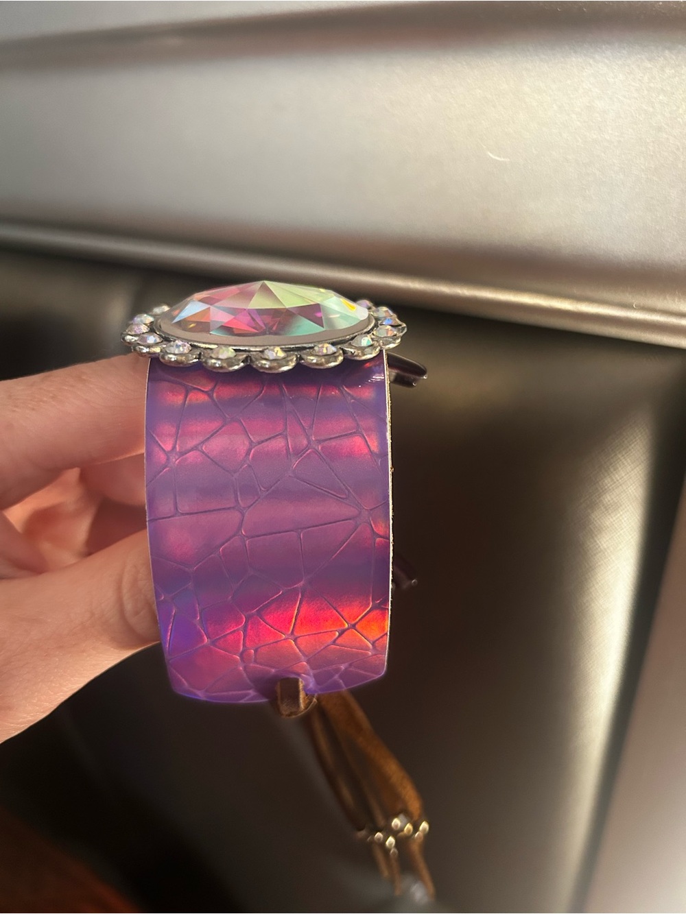 Iridescent Purple Crystal Cuff Bracelet by